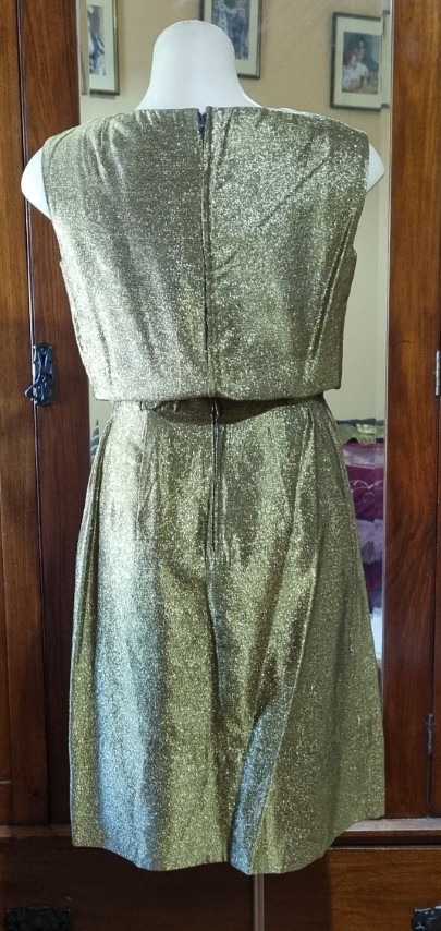 1960's Cocktail dress, Gold Lurex, with detachable over-skirt, Handmade, size 12 - Image 11