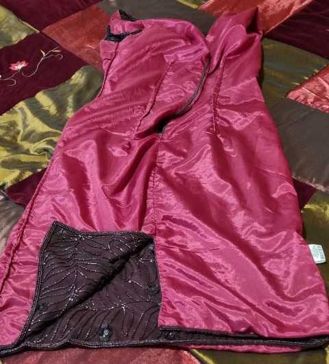 1980's Evening Dress, Sleeveless, Maroon beaded, polyester, Made in UK, size 12 - Image 10