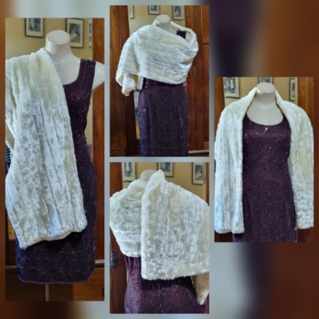 Vintage Faux Fur Wrap, Cream, with hidden pocket & handkerchief.