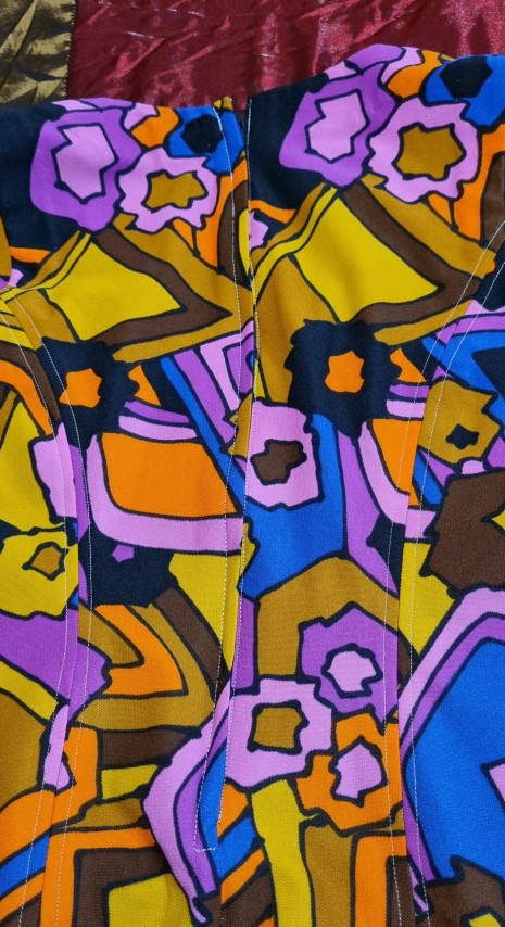 1970's A-line Dress, Multi coloured, geometric print, handmade, polyester, size 10 - Image 8