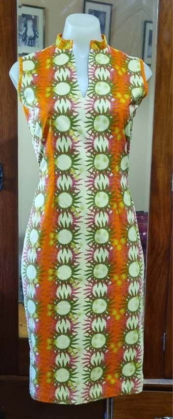1960's Shift Dress, Orange/yellow, pop-art print, handmade, size S-L - Image 5
