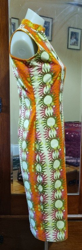 1960's Shift Dress, Orange/yellow, pop-art print, handmade, size S-L - Image 6