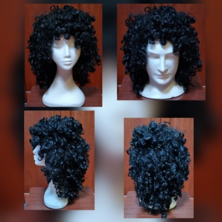 Wig, Black Long 80's Curly, 'Cher', or Brian May', synthetic, by 'Carnival Products'