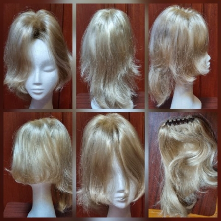 Wig, Blonde Switch (hair extension attached with a comb clip), synthetic.