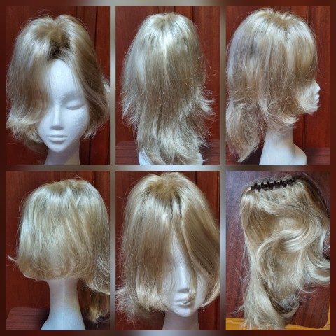 Wig, Blonde Switch (hair extension attached with a comb clip), synthetic.