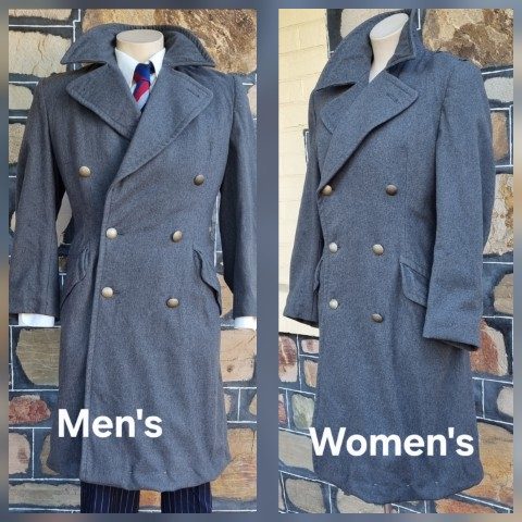 1940's Military Wool Coat, made by 'USA SAFIR A/S', Grey, men's size S, women's size S-M
