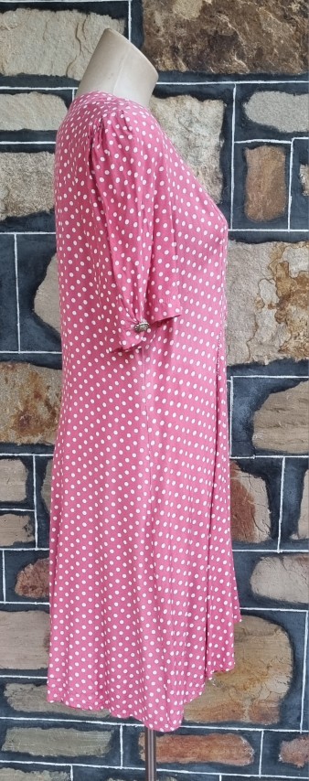 1980's A-Line Dress, Rayon, Pink/white polka-dot, by 'Laurentino', size 14 - Image 5