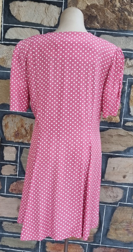 1980's A-Line Dress, Rayon, Pink/white polka-dot, by 'Laurentino', size 14 - Image 6