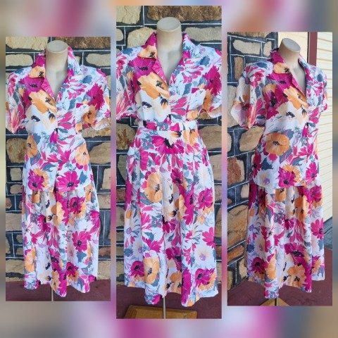 1980's Skirt Suit, Floral Print, polyester, by 'Toronto, Melbourne', size M