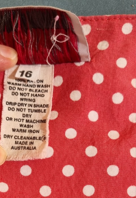 1980's A-Line Dress, Rayon, Pink/white polka-dot, by 'Laurentino', size 14 - Image 11