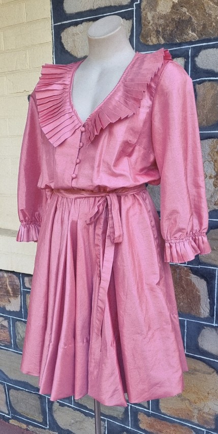 1980's Party Dress, by 'Jenelle of Melbourne', coral, polyester, size M - Image 3