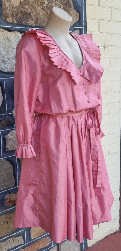1980's Party Dress, by 'Jenelle of Melbourne', coral, polyester, size M - Image 5