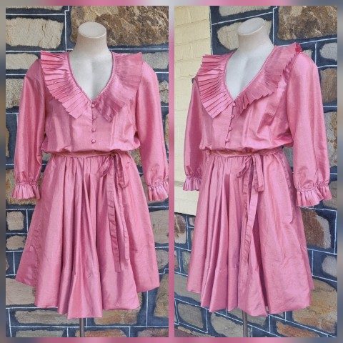 1980's Party Dress, by 'Jenelle of Melbourne', coral, polyester, size M
