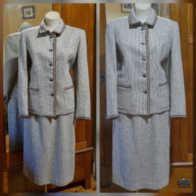1970's Tweed, Wool Skirt Suit, brown checked, by 'Suitmaster', size 12-14