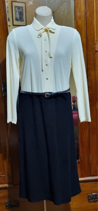 1970's Dress and Jacket, black & cream, Triacetate/polyester, by 'Stitches Plus', size 12 - Image 8