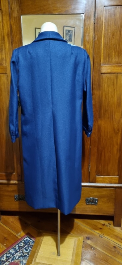 1970's Winter A-Line dress, navy, polyester, handmade, size XL. - Image 7