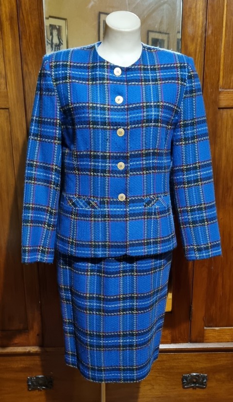 1980's 'Power' Suit, Blue Checked, acrylic, by 'D.I.O. Australia', size 12 - Image 9