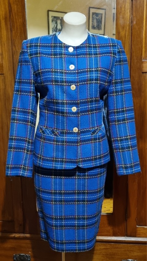 1980's 'Power' Suit, Blue Checked, acrylic, by 'D.I.O. Australia', size 12 - Image 2
