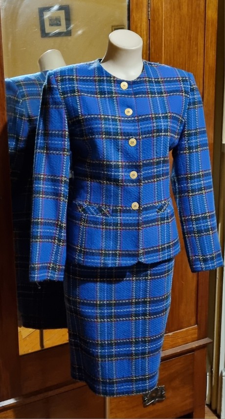1980's 'Power' Suit, Blue Checked, acrylic, by 'D.I.O. Australia', size 12 - Image 3