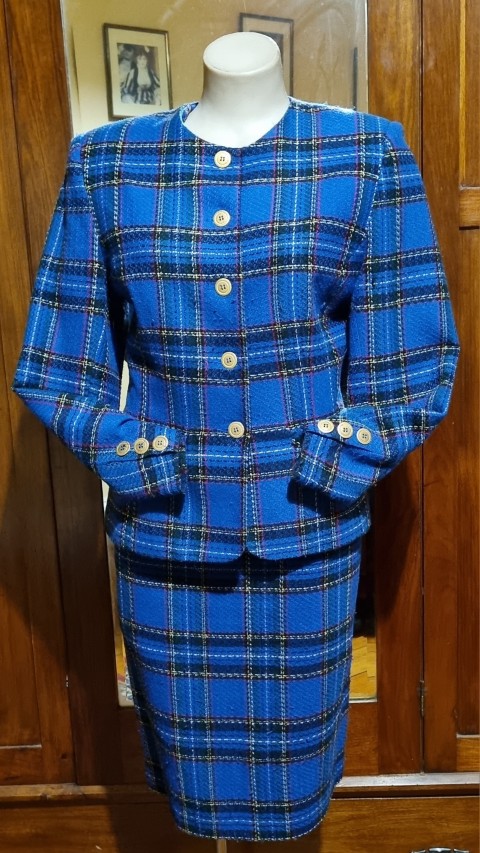 1980's 'Power' Suit, Blue Checked, acrylic, by 'D.I.O. Australia', size 12 - Image 5
