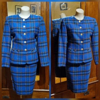 1980's 'Power' Suit, Blue Checked, acrylic, by 'D.I.O. Australia', size 12
