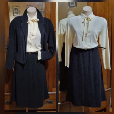 1970's Dress and Jacket, black & cream, Triacetate/polyester, by 'Stitches Plus', size 12