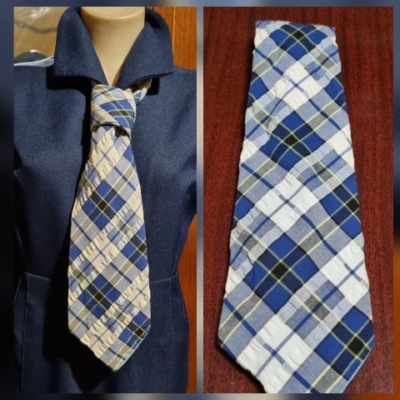 1970's Vintage tie, Blue checked, seersucker cotton, by 'Austico'