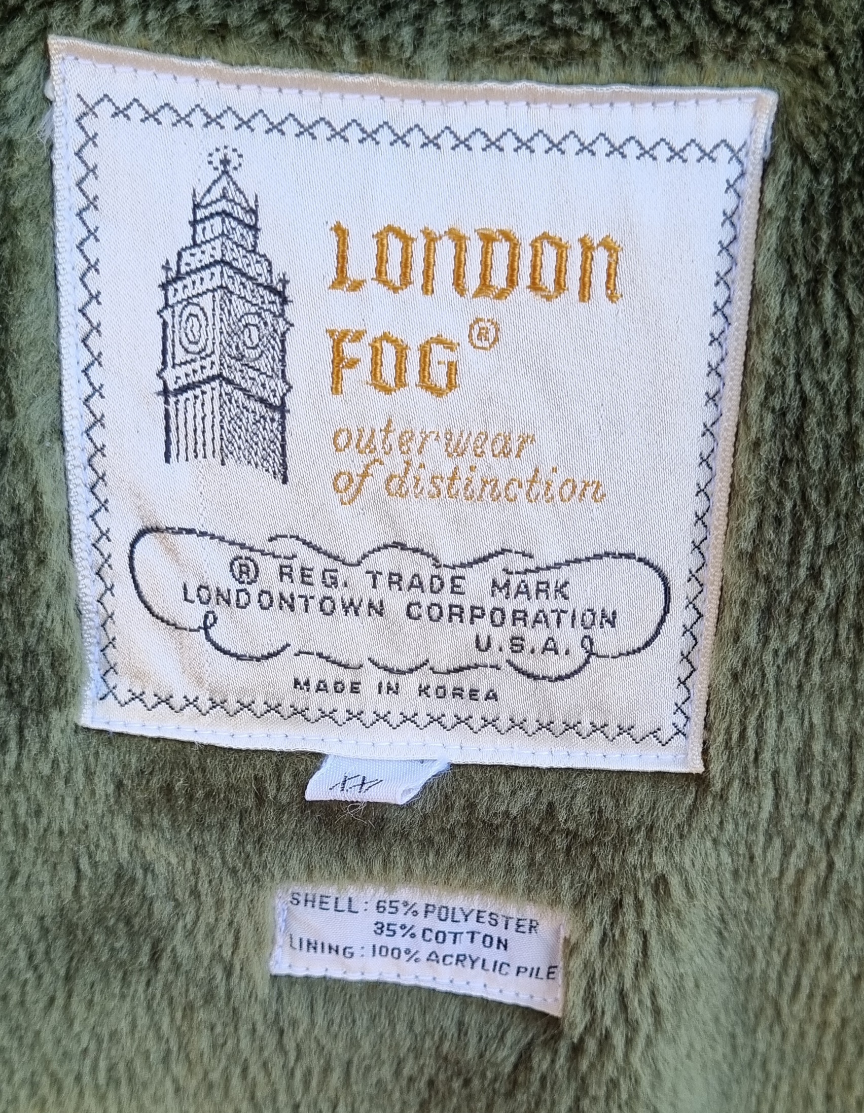Vintage Men's Winter Rain Jacket, by 'London Fog', khaki, size 2XL - Image 17