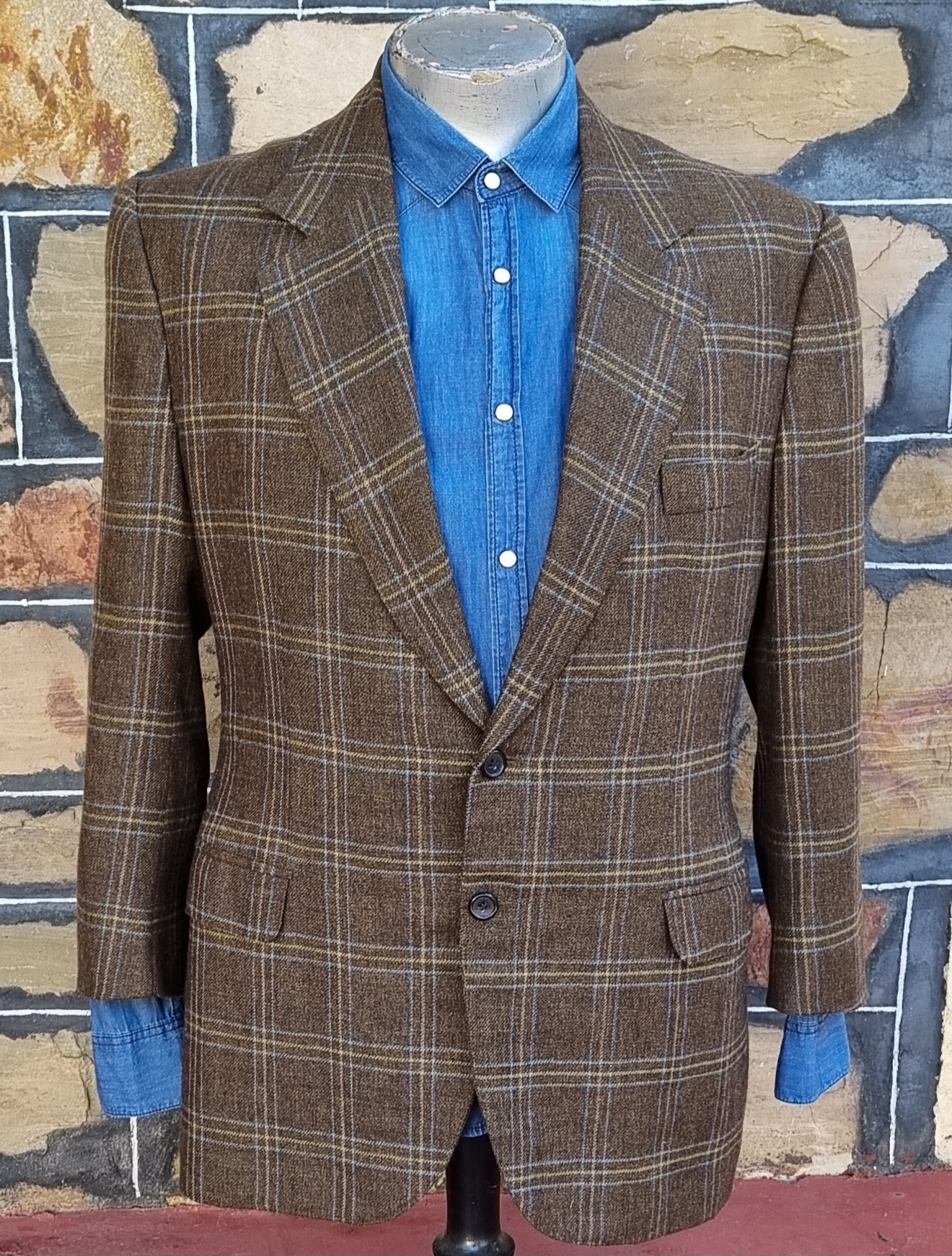 Wool Checked Blazer, Olive/blue/cream, by 'Tony Tailoring & Co. SA' size L - Image 9