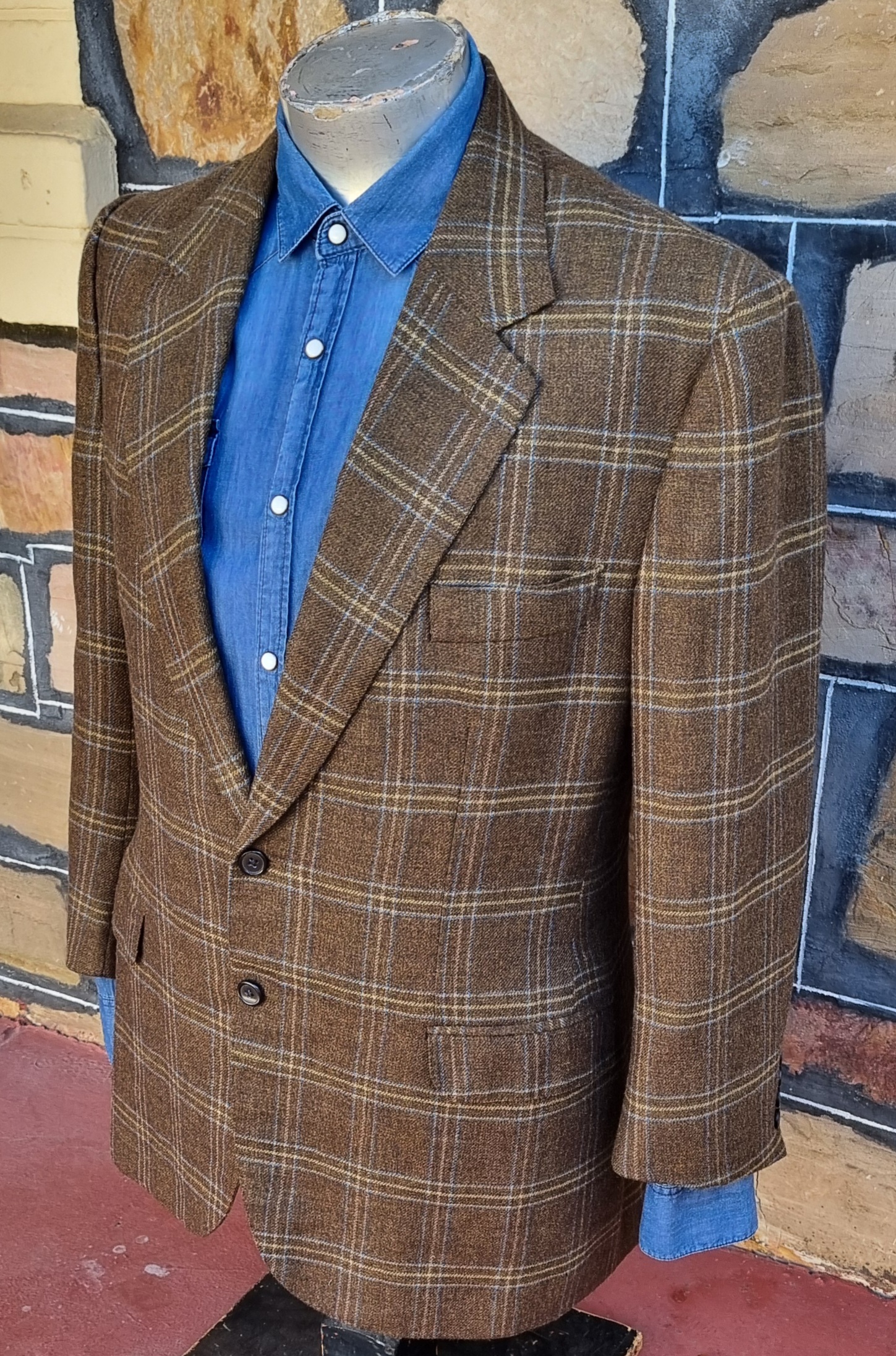 Wool Checked Blazer, Olive/blue/cream, by 'Tony Tailoring & Co. SA' size L - Image 2