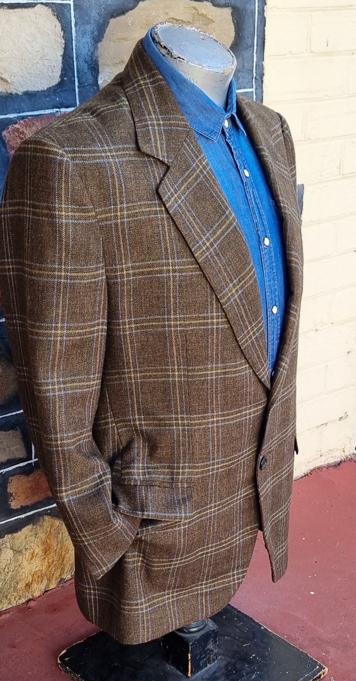 Wool Checked Blazer, Olive/blue/cream, by 'Tony Tailoring & Co. SA' size L - Image 3