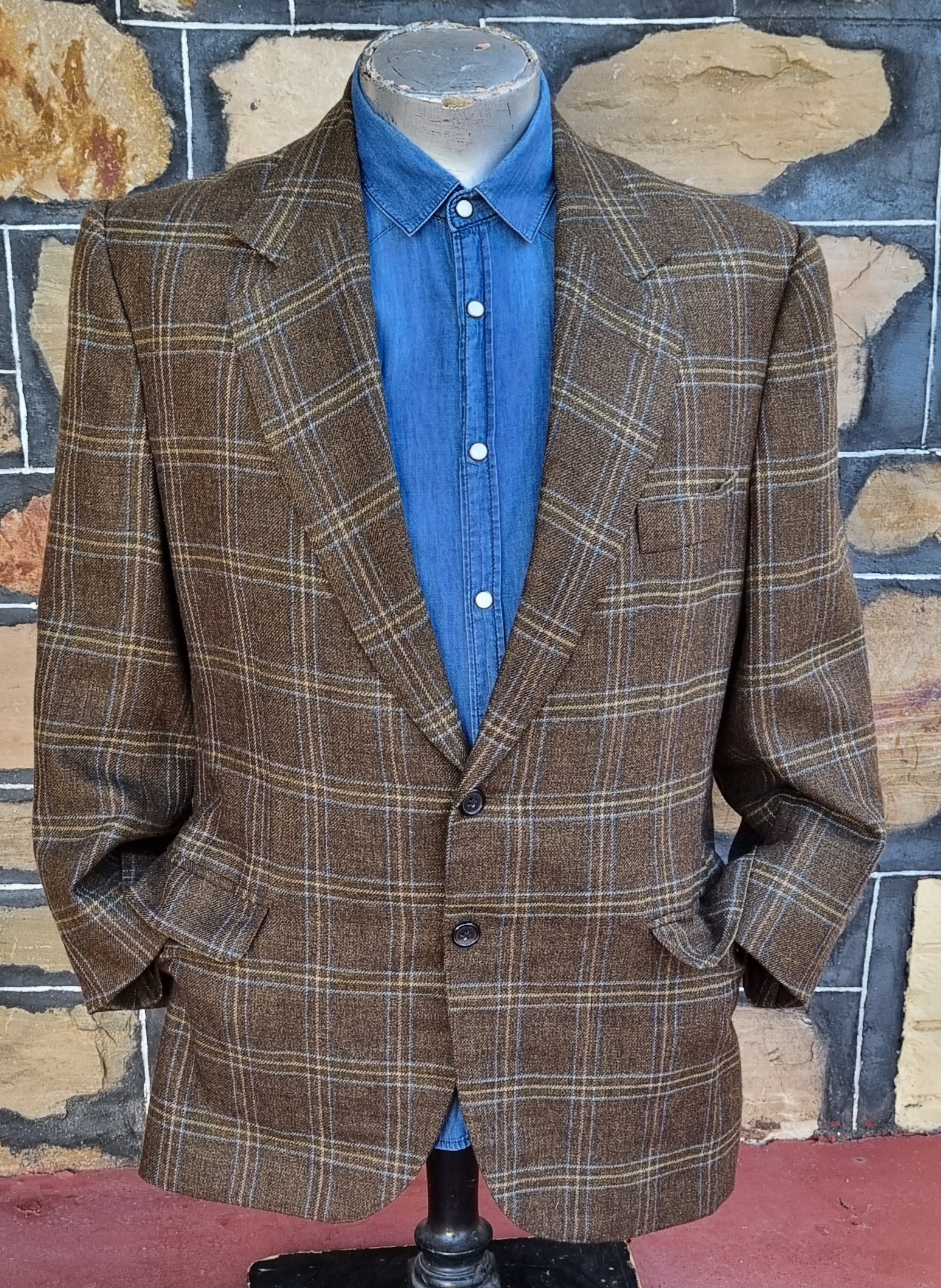 Wool Checked Blazer, Olive/blue/cream, by 'Tony Tailoring & Co. SA' size L - Image 4
