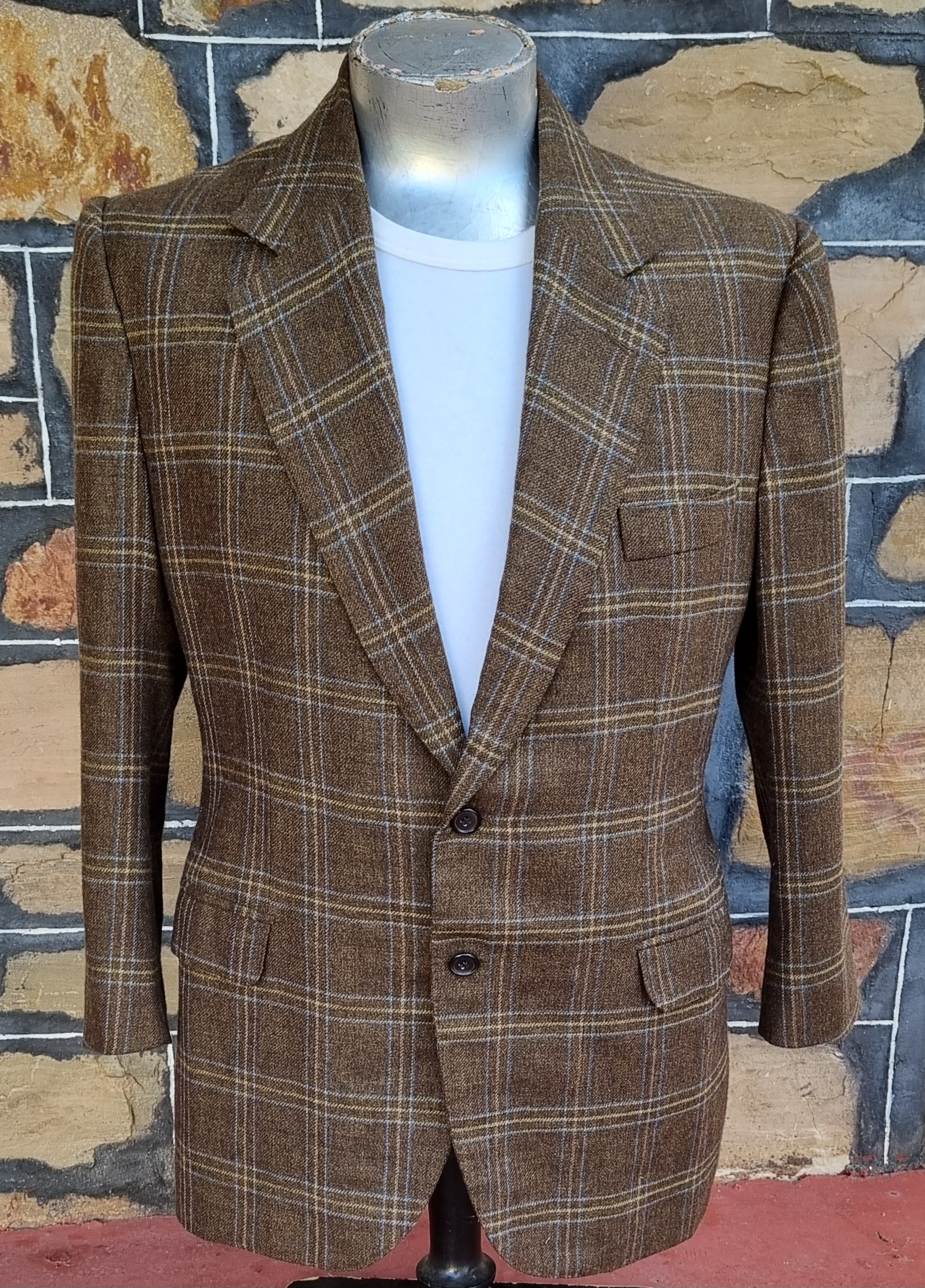Wool Checked Blazer, Olive/blue/cream, by 'Tony Tailoring & Co. SA' size L - Image 5