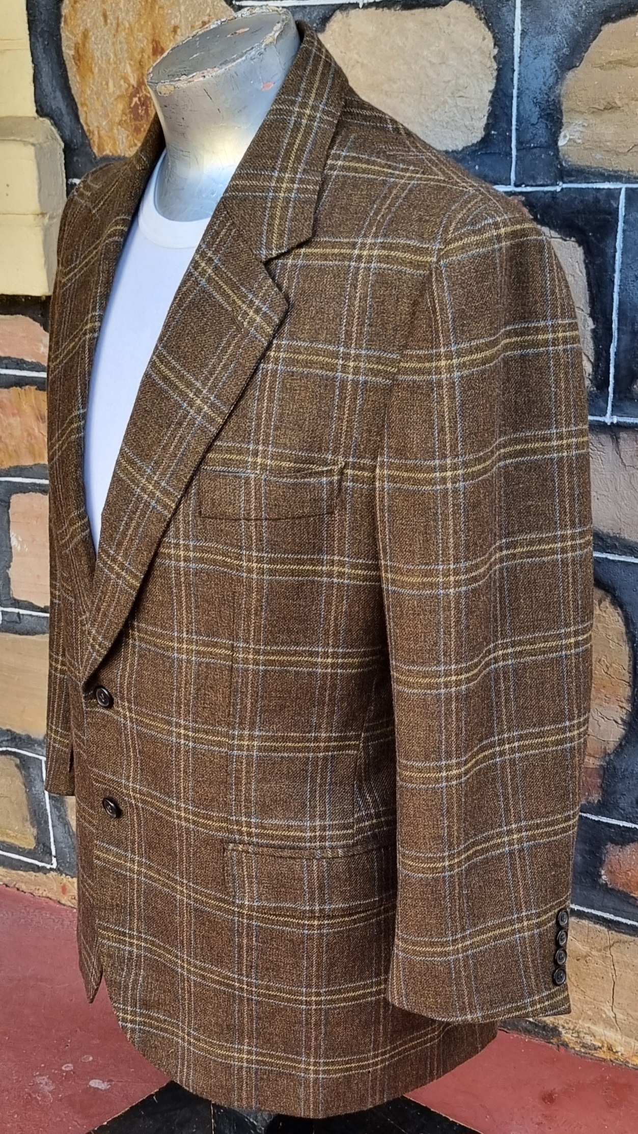 Wool Checked Blazer, Olive/blue/cream, by 'Tony Tailoring & Co. SA' size L - Image 6