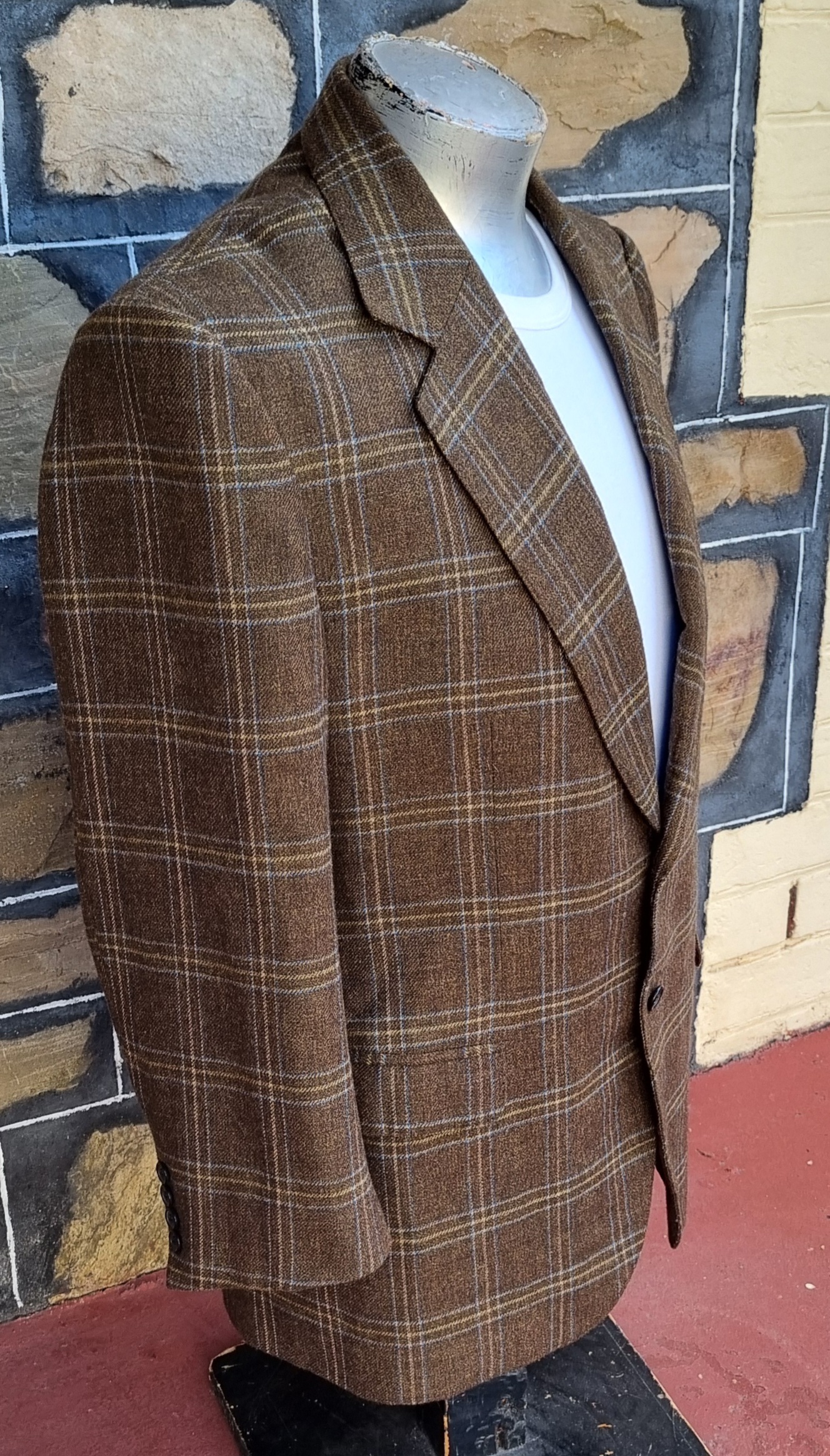 Wool Checked Blazer, Olive/blue/cream, by 'Tony Tailoring & Co. SA' size L - Image 7