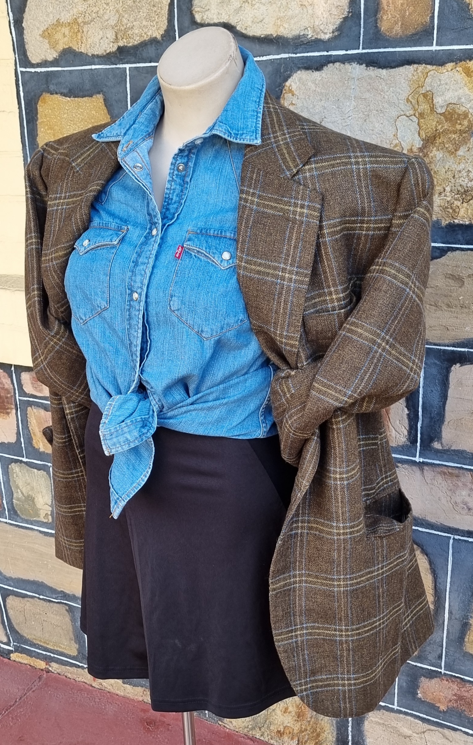 Wool Checked Blazer, Olive/blue/cream, by 'Tony Tailoring & Co. SA' size L - Image 14