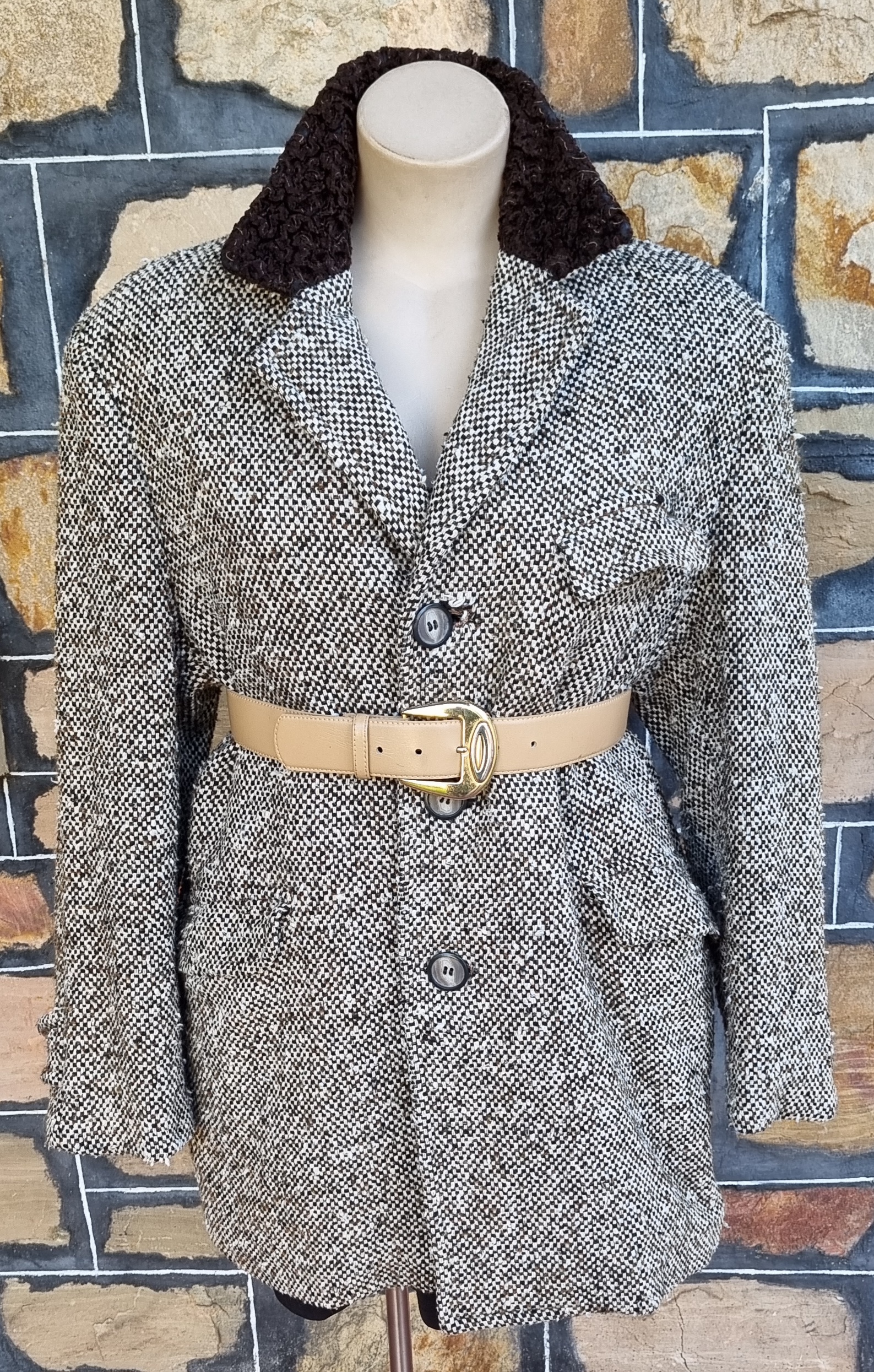 1970's, Wool Tweed Jacket, Brown/white, by 'Michael Winter Of Melbourne', size L - Image 11