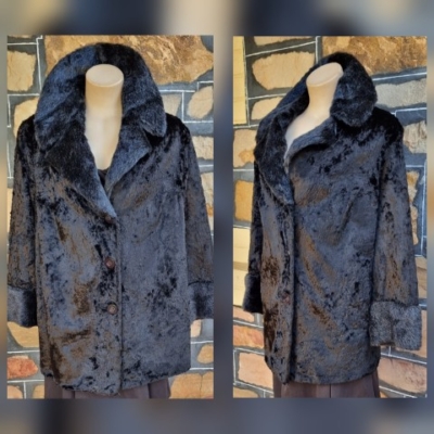 Vintage Faux Fur Jacket, Black, by 'Los Angelis Tailors Of Melbourne', size 18
