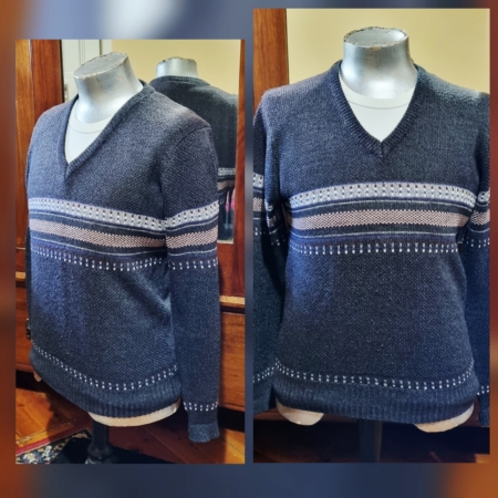 1970's Men's Acrylic Jumper, v-neck, Brown, by 'Dion', size M