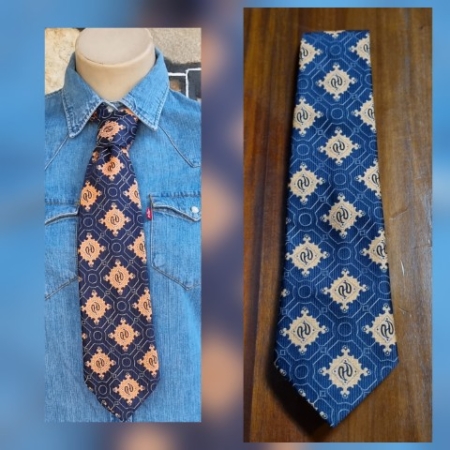 Vintage Tie, 1970's, Navy/orange print, by 'Rodney, Australia', polyester.