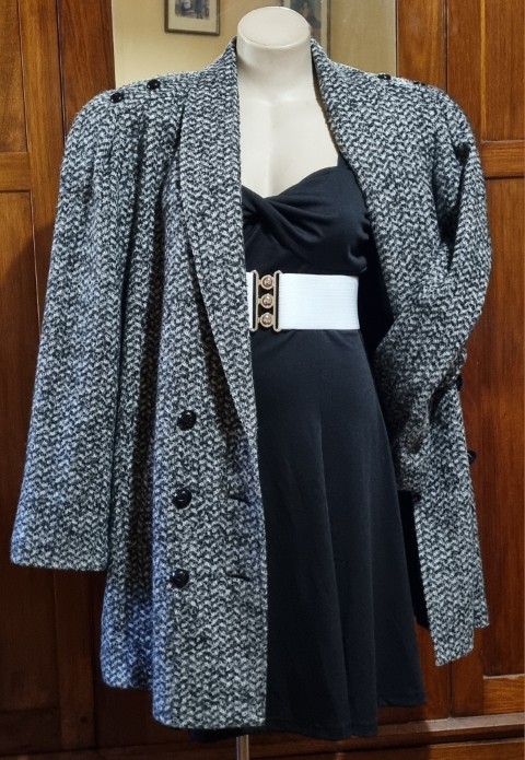 1990's Tweed Wool Jacket, black/white, by 'Justina Australia', size XL - Image 6