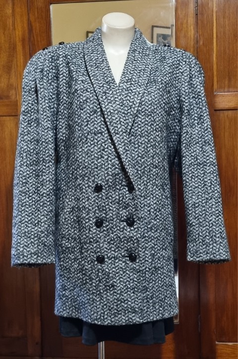 1990's Tweed Wool Jacket, black/white, by 'Justina Australia', size XL - Image 4