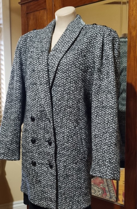 1990's Tweed Wool Jacket, black/white, by 'Justina Australia', size XL - Image 5