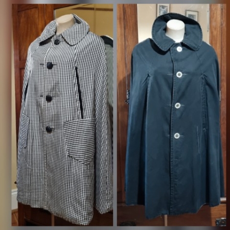 Vintage Cape, 1960's Inspired, Black/white checked, handmade, polyester, size S.