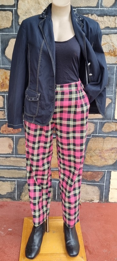 1980's Tartan Pants, cotton, pink, by 'Revival', size 10 - Image 7