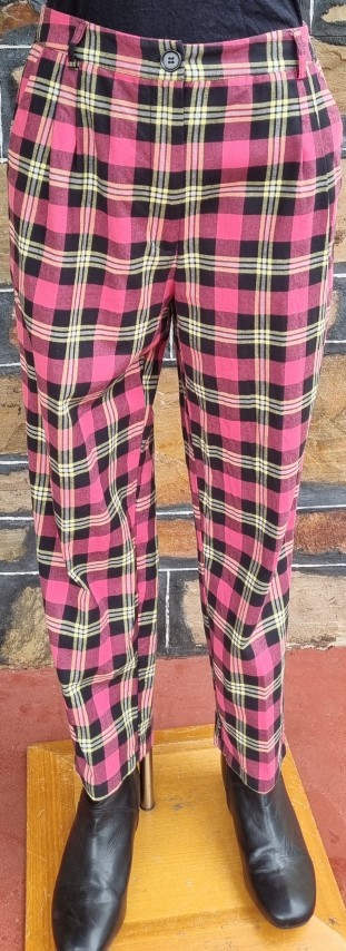 1980's Tartan Pants, cotton, pink, by 'Revival', size 10 - Image 2