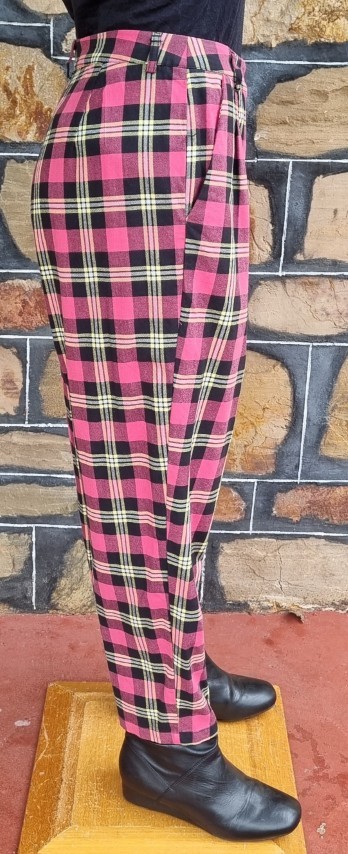 1980's Tartan Pants, cotton, pink, by 'Revival', size 10 - Image 3