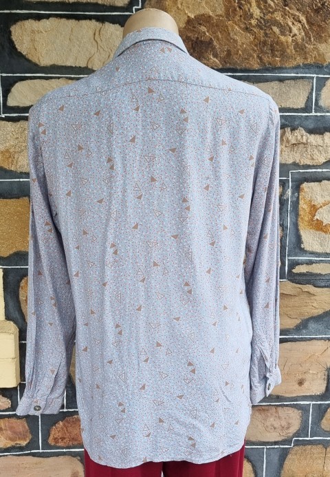 1970's Blouse, Rayon, Handmade, grey print, size 14 - Image 5
