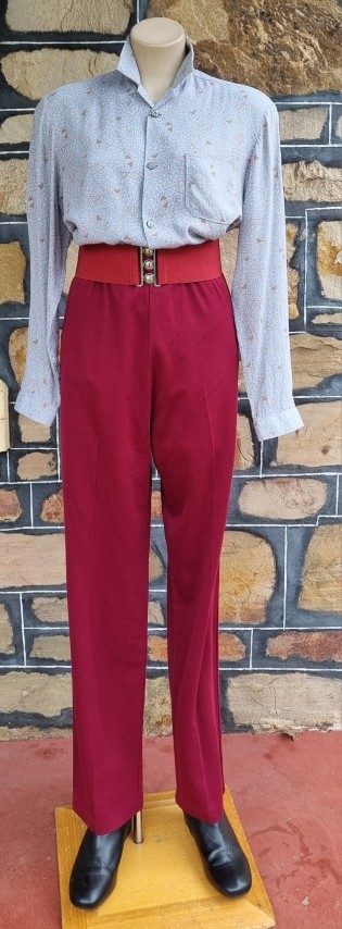 1970's Blouse, Rayon, Handmade, grey print, size 14 - Image 7