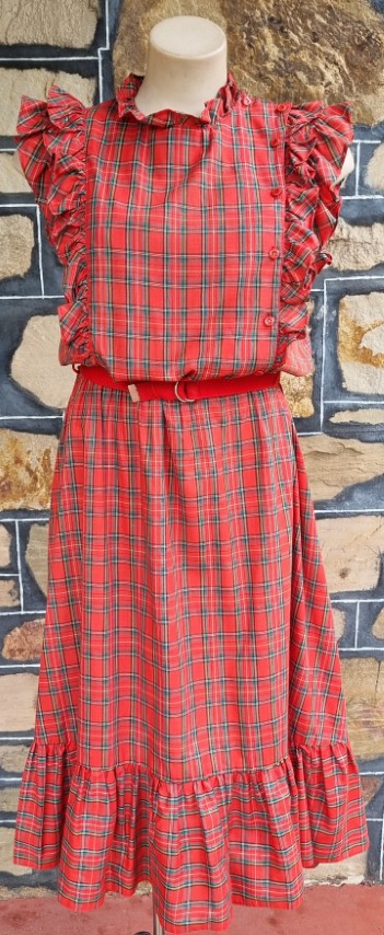 1980's Red Tartan Dress, cotton, by 'Stitches of Melbourne', size 14 - Image 4